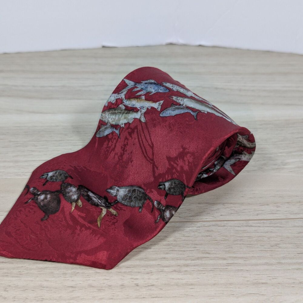 Endangered Species Silk Tie Red Fish Turtle Wildlife Novelty USA
